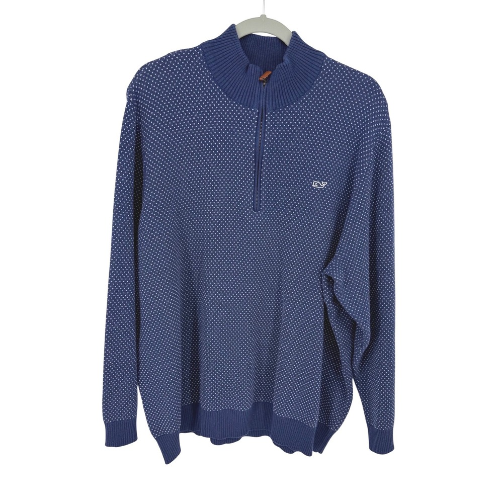 Vineyard Vines Mens Blue Ditsy Print 1/4 Zip Sweater‎ XXL Cotton Blend Preppy